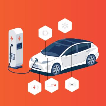 Drawing of car plugged into EV charging station