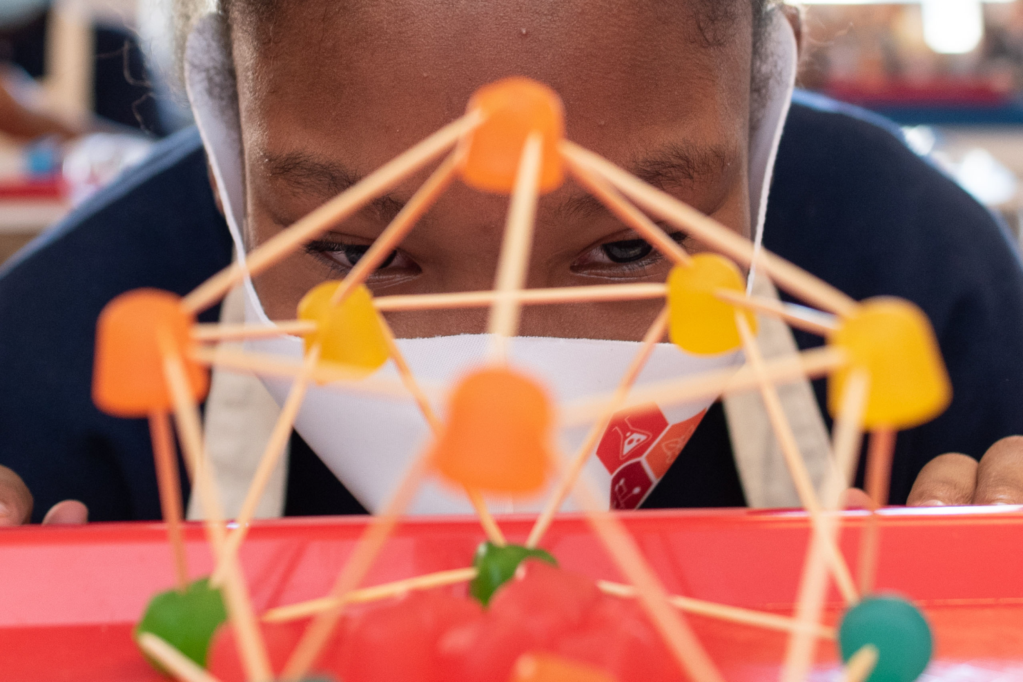 Person looking at gum drop and toothpick Icosahedron 