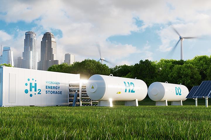 Hydrogen Energy Storage tanks in a field