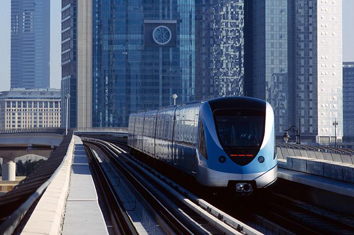 metro train on tracks in dubai
