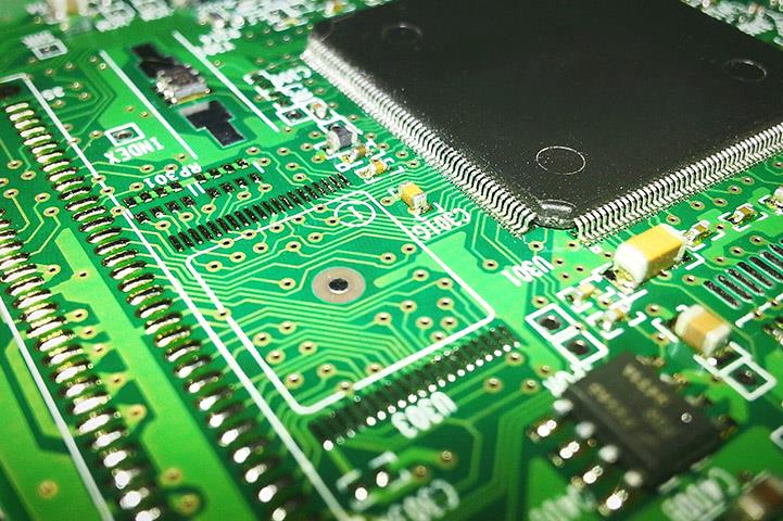 closeup of a greencomputer mother board